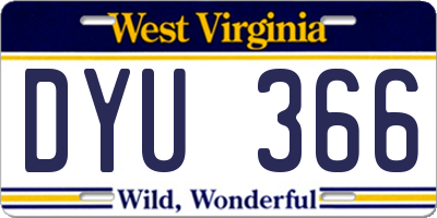 WV license plate DYU366