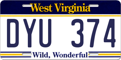 WV license plate DYU374