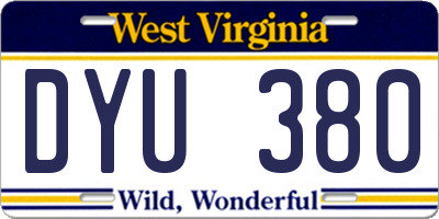 WV license plate DYU380