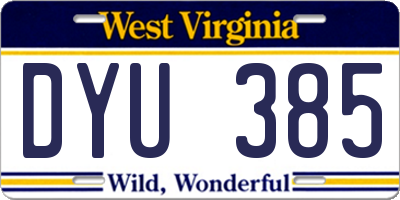 WV license plate DYU385