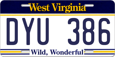 WV license plate DYU386