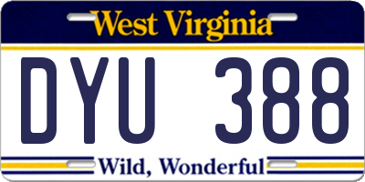 WV license plate DYU388