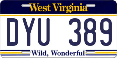 WV license plate DYU389