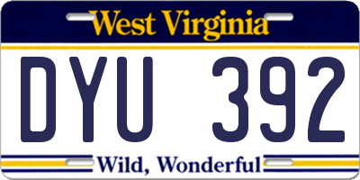WV license plate DYU392