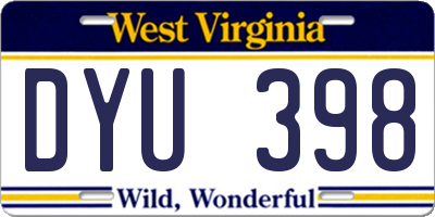 WV license plate DYU398