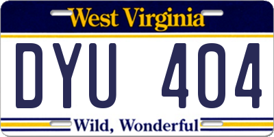 WV license plate DYU404
