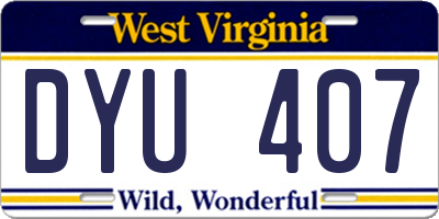 WV license plate DYU407