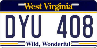 WV license plate DYU408