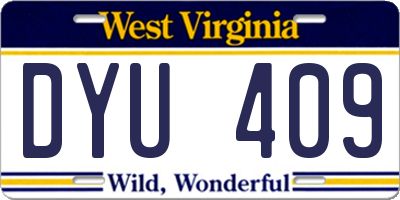 WV license plate DYU409