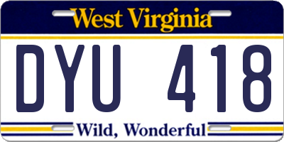 WV license plate DYU418