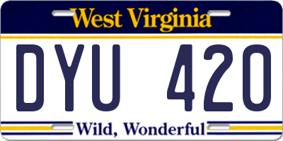 WV license plate DYU420