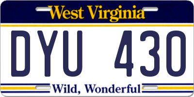 WV license plate DYU430