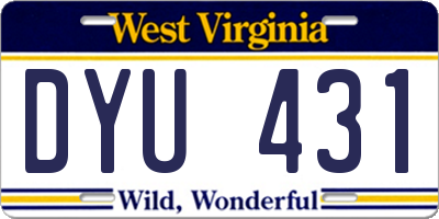 WV license plate DYU431