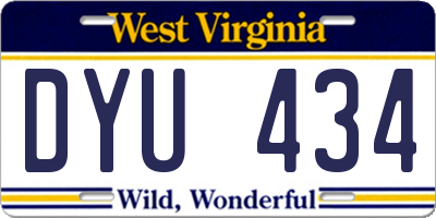 WV license plate DYU434