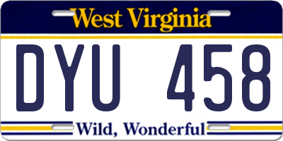 WV license plate DYU458