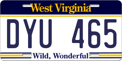 WV license plate DYU465