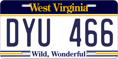 WV license plate DYU466