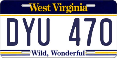 WV license plate DYU470