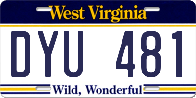 WV license plate DYU481