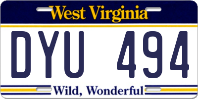 WV license plate DYU494