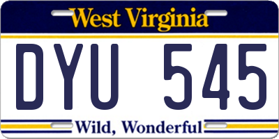 WV license plate DYU545