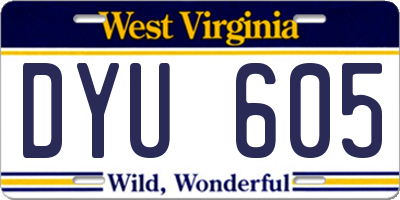 WV license plate DYU605
