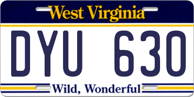 WV license plate DYU630