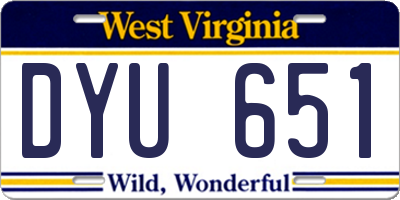 WV license plate DYU651