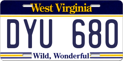WV license plate DYU680