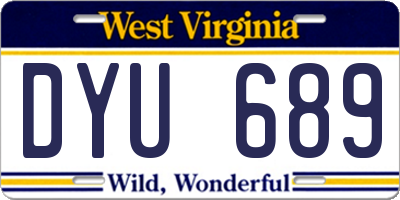 WV license plate DYU689
