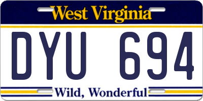 WV license plate DYU694