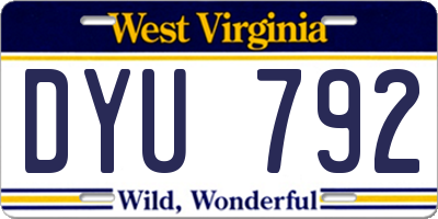 WV license plate DYU792