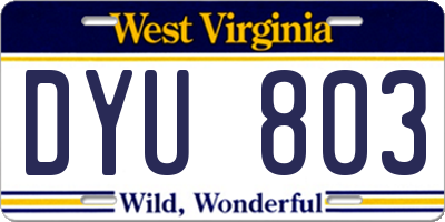 WV license plate DYU803