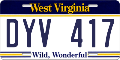 WV license plate DYV417