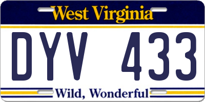 WV license plate DYV433
