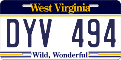 WV license plate DYV494