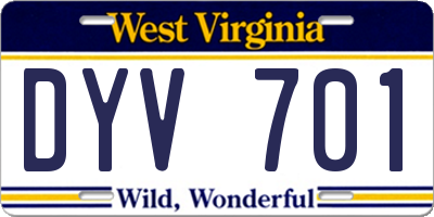 WV license plate DYV701