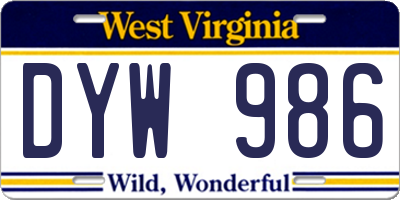 WV license plate DYW986