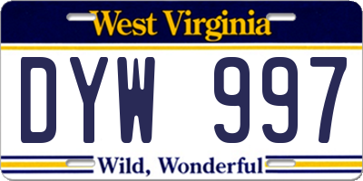 WV license plate DYW997
