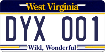 WV license plate DYX001