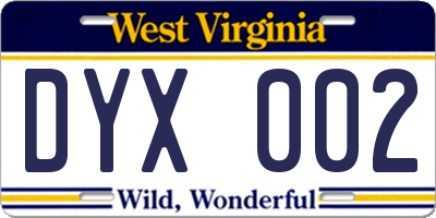 WV license plate DYX002