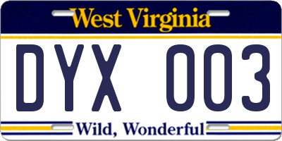 WV license plate DYX003