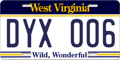 WV license plate DYX006