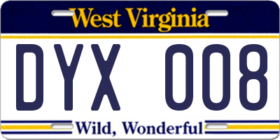 WV license plate DYX008