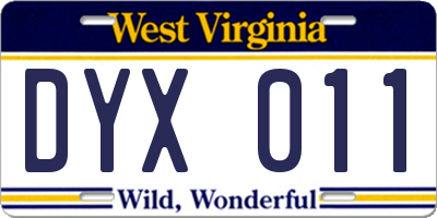 WV license plate DYX011