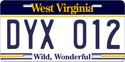 WV license plate DYX012