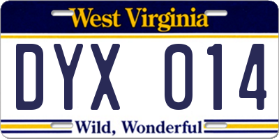 WV license plate DYX014
