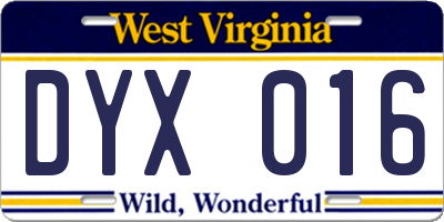 WV license plate DYX016