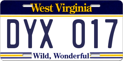 WV license plate DYX017