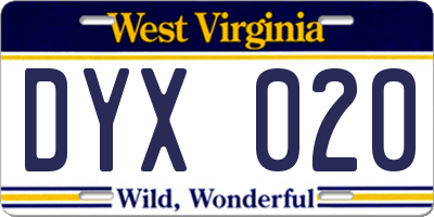WV license plate DYX020